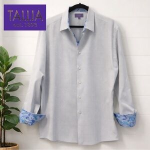👕♥️🔥Men’s Tallia XL 17.5 Dress Shirt White Blue Pattern Button Down